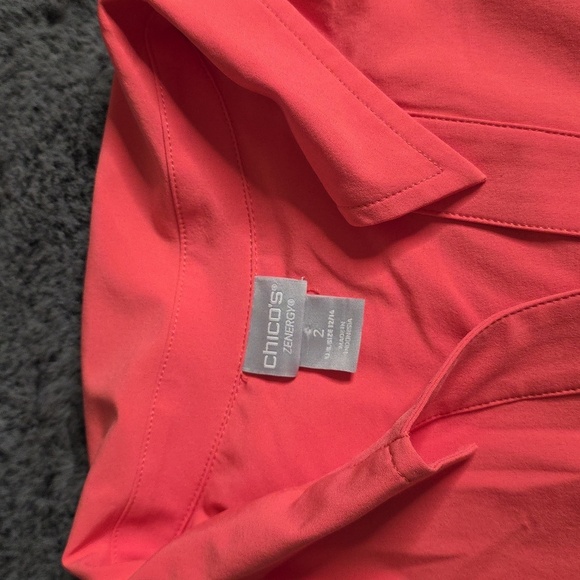 Chico's  Pink Coral Henley Short Sleeve Fun Tie Sleeves Size 2 / Large 12/14 - Picture 3 of 10
